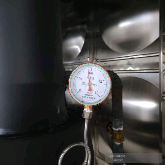 Fig. 2. A Result of gauge detection and scale calibration. The circular dial is correctly identified with scale lines marked at 10-degree intervals, and numerical values are annotated around the dial for reference.